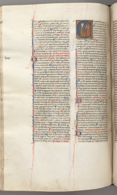 Fol. 227v, Psaume 80, initiale historiée E, David frappant un carillon d
