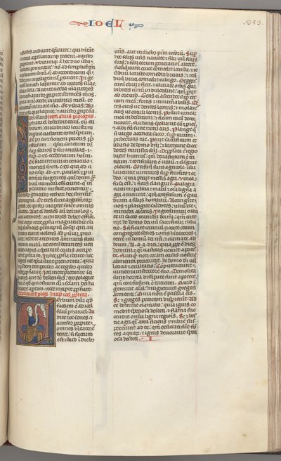 Fol. 353r, Joël, initiale historiée V, Joël assis avec un rouleau, buste de Dieu au-dessus, vers 1275-1300 - Unbekannt