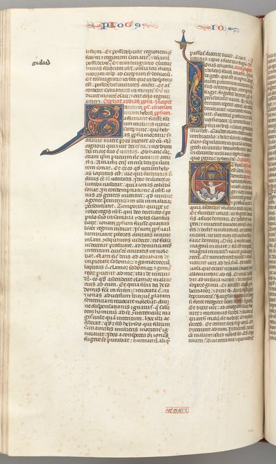 Fol. 357v, Jonas, initiale historiée E, Jonas avalé par la baleine, une ville fortifiée au-dessus, vers 1275 - Unbekannt