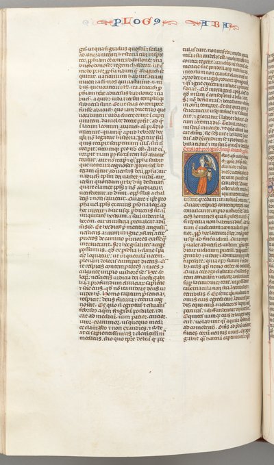 Fol. 361v, Habbakuk, initiale historiée O, Habbakuk tenant un panier et deux pierres..., vers 1275-130 - Unbekannt