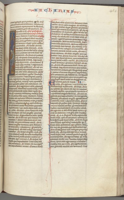 Fol. 365r, Zacharie, initiale historiée I, Zacharie debout avec un parchemin, vers 1275-1300 - Unbekannt