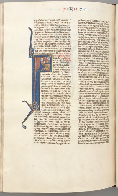 Fol. 412v, Luc, initiale historiée F, Luc priant à un autel, buste de Dieu au-dessus, vers 1275-1300 - Unbekannt