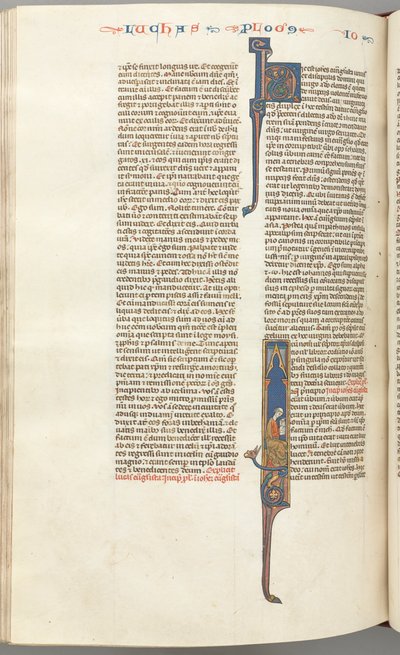 Fol. 425v, Jean, initiale historiée I, Jean assis écrivant, vers 1275-1300 - Unbekannt