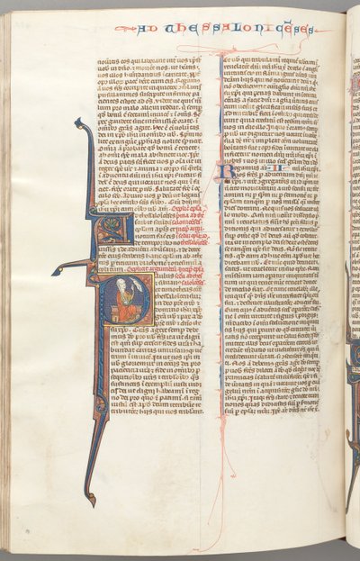 Fol. 455v, Thessaloniciens II, initiale historiée P, Paul assis avec une épée..., vers 1275-1300 - Unbekannt