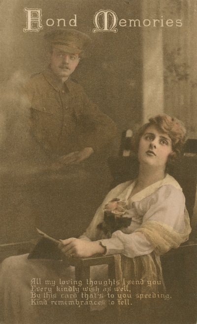 Souvenirs tendres, carte postale romantique envoyée par un soldat à sa bien-aimée - Unbekannt