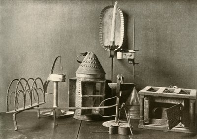 Chauffe-pieds, lampes à huile, applique à bougie, lanterne en étain et grille-pain, XVIIIe siècle, 1937 - Unbekannt