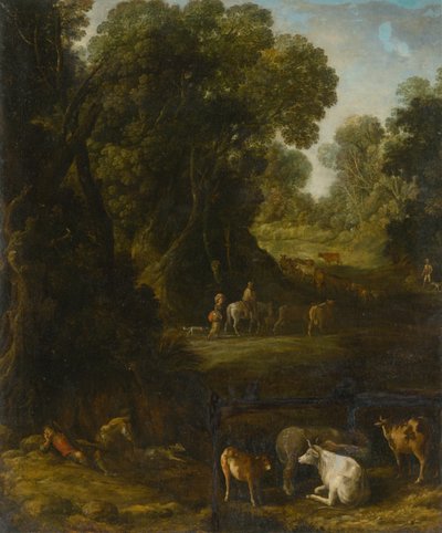Intérieur de forêt avec voyageurs et gardiens de troupeaux - Unbekannt