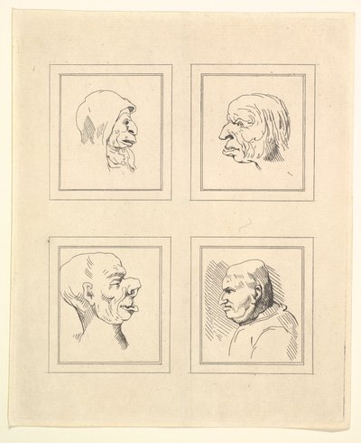 Quatre têtes de Caricatures par Léonard de Vinci, d