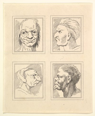 Quatre têtes de Caricatures par Léonard de Vinci, d