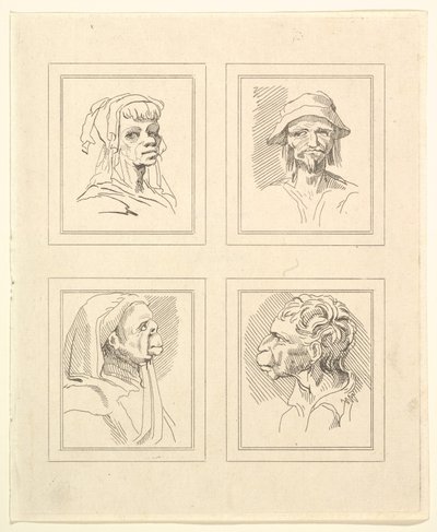 Quatre têtes de Caracaturas par Léonard de Vinci, d