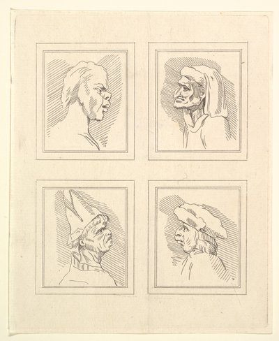 Quatre têtes de caricatures par Léonard de Vinci, d