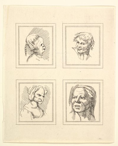 Quatre têtes de Caricatures par Léonard de Vinci, d
