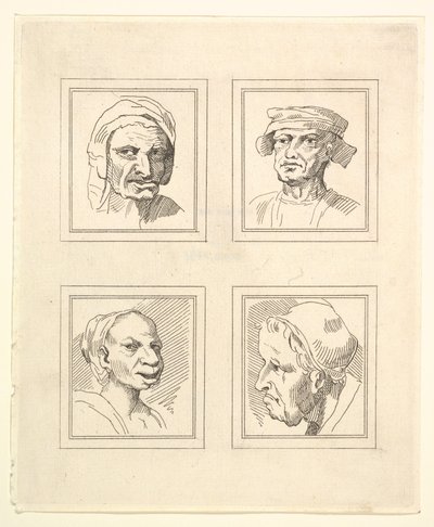 Quatre têtes de caricatures par Léonard de Vinci, d