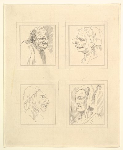 Quatre têtes de caricatures par Léonard de Vinci, d