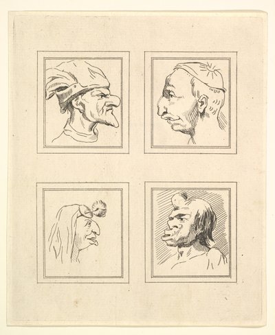 Quatre têtes de caricatures par Léonard de Vinci, d