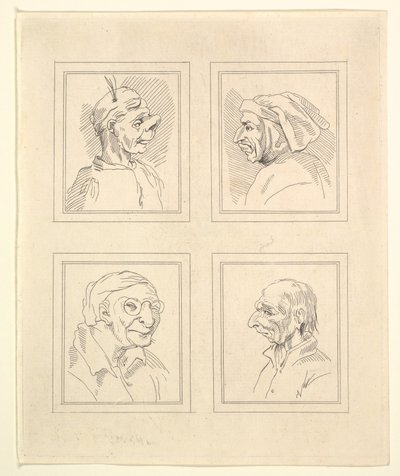 Quatre têtes de caricatures par Léonard de Vinci, d