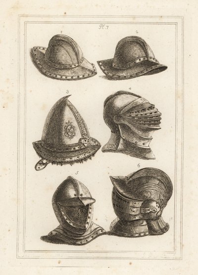 Casque en fer français, casque en acier gravé du 16ème siècle, grand casque brillant, casque ouvert, casque orné avec visière - Unbekannt