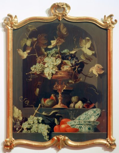 Nature morte aux fruits avec un bol de raisins dans une niche murale - Unbekannt
