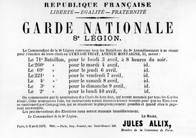Garde Nationale 8e Légion, des affiches politiques françaises de la Commune de Paris, mai 1871 - Unbekannt