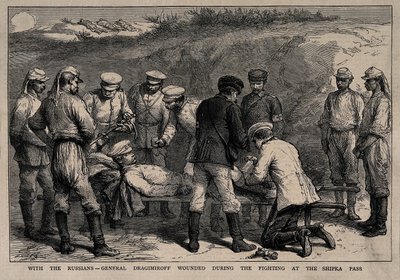 Le général Mikhaïl Dragomirov blessé lors de la bataille du col de Shipka, vers 1878 - Unbekannt
