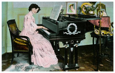 Gertie Millar, actrice et chanteuse britannique, jouant du piano, vers 1890-1909 - Unbekannt