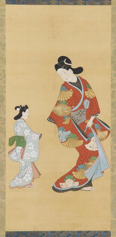 Fille en robe écarlate et dorée avec un enfant, 1615-1868 - Unbekannt