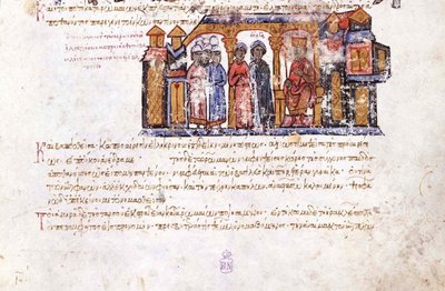 Grande princesse Olga visitant Constantin VII Miniature du Skylitzes de Madrid, 11ème-12ème siècle - Unbekannt