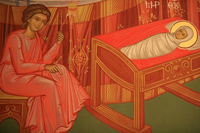 Icône orthodoxe grecque représentant la naissance de Marie, Thessalonique, Grèce - Unbekannt