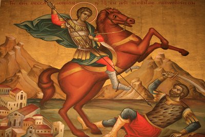 Icône orthodoxe grecque représentant Saint Dimitrios, Thessalonique, Grèce - Unbekannt