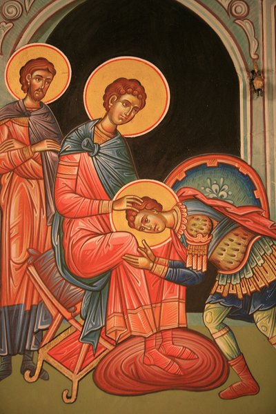 Icône orthodoxe grecque représentant Saint Nestor et Saint Dimitrios, Thessalonique, Grèce - Unbekannt