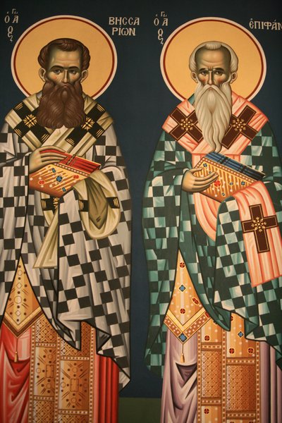 Icône orthodoxe grecque représentant Saint Vissarion et Saint Epiphanos, Thessalonique, Grèce - Unbekannt