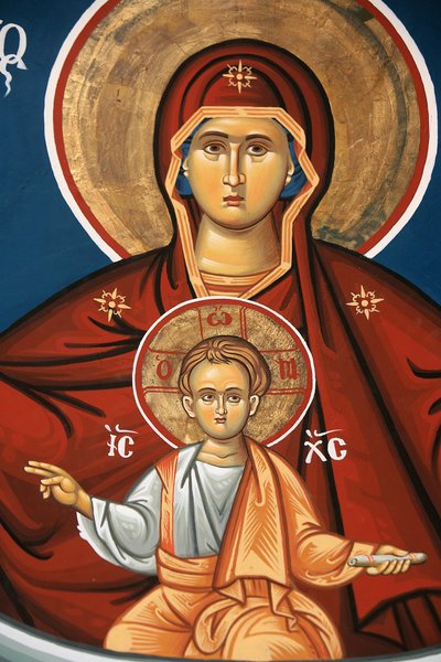 Icône orthodoxe grecque représentant la Vierge et l
