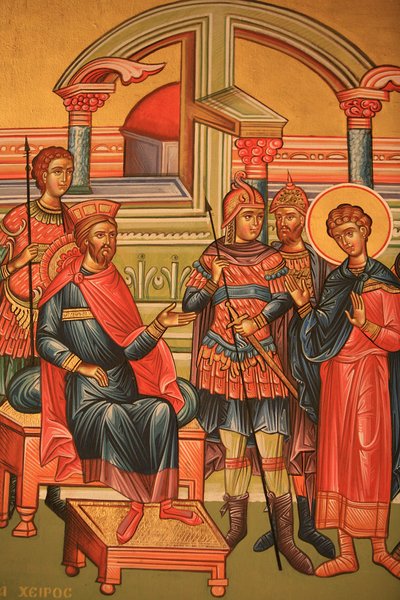 Icône orthodoxe grecque représentant un martyr avec un gouverneur romain, Thessalonique, Grèce - Unbekannt