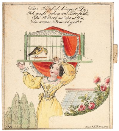Carte de vœux. Ta petite tête est pendante, je sais ce qui ne va pas chez toi..., après 1815 - Unbekannt