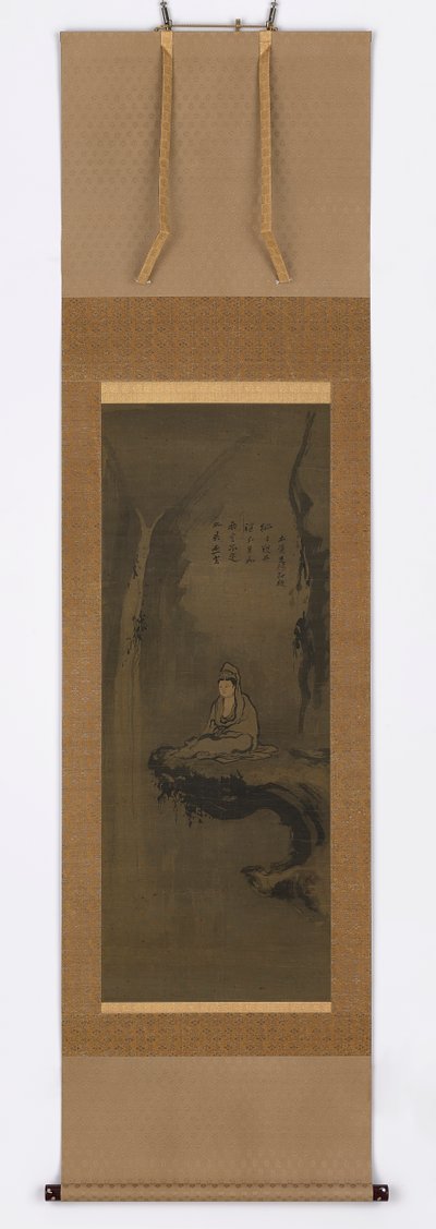 Guanyin, en robe blanche, assis sur un rocher surplombant, période Muromachi, XVe siècle - Unbekannt
