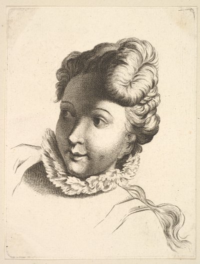 Tête de femme portant une fraise, de Livre de Têtes Gravées d