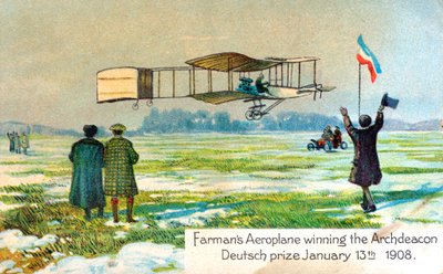 Henri Farman, aviateur français, remportant le prix du premier vol circulaire d