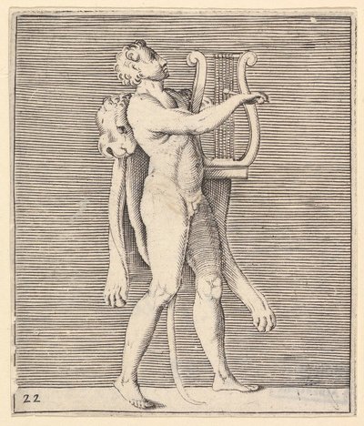 Hercule jouant de la lyre, une peau de lion drapée sur son épaule, publié vers 1599-1622 - Unbekannt