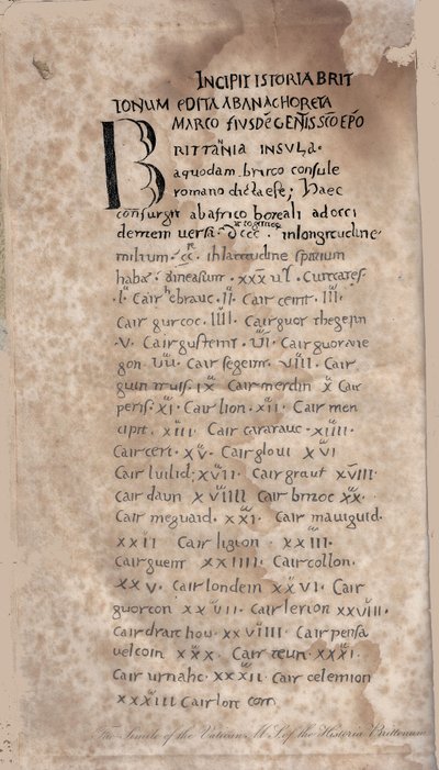 Historia Brittonum par Nennius. Première page du manuscrit, 11e siècle - Unbekannt