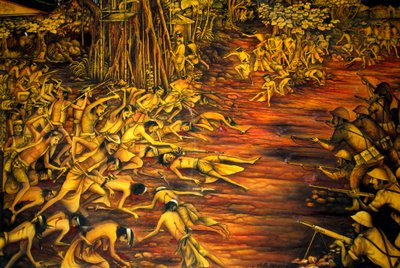 Histoire; domination coloniale; peinture; bataille; combat des Néerlandais contre les Balinais en 1908; musée dans le palais Taman Gili; Klungkung; Semarapura; Bali; Indonésie; Asie du Sud-Est; Asie - Unbekannt