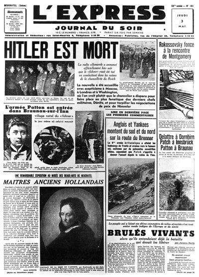 Hitler est mort, première page du journal L
