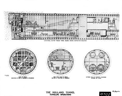 Construction du tunnel Holland (photo n/b) - Unbekannt