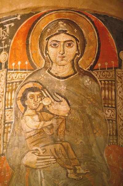Fresque du monastère copte de la Sainte Vierge et de Saint Jean Kame : Marie allaitant Jésus, Égypte - Unbekannt