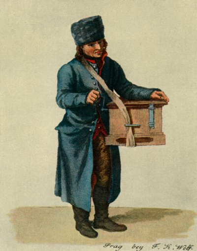 Harpe à crochets et orgue de barbarie. Types de musiciens de Prague, 1948 - Unbekannt