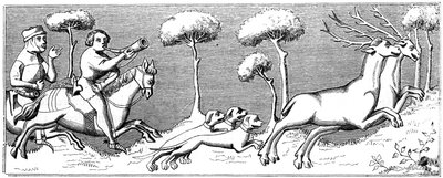 Chasse au cerf avec des chiens, 14e siècle 1849 - Unbekannt