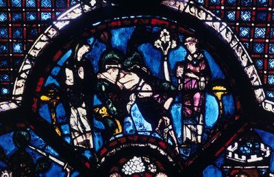 Pèlerin blessé ignoré par le prêtre et le lévite, vitrail, cathédrale de Chartres, France, 1205-1215 - Unbekannt