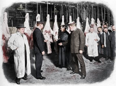 Inspection de la viande au marché de Smithfield, City de Londres, c1903 - Unbekannt