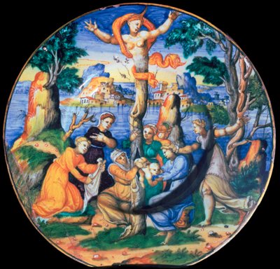 Assiette en terre cuite italienne montrant la naissance d