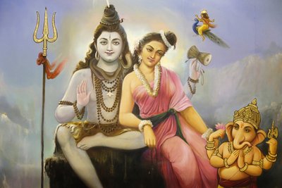 Temple hindou Jalaram Prathna, Leicester. Fresque représentant Shiva, Parvati et Ganesh. Royaume-Uni - Unbekannt