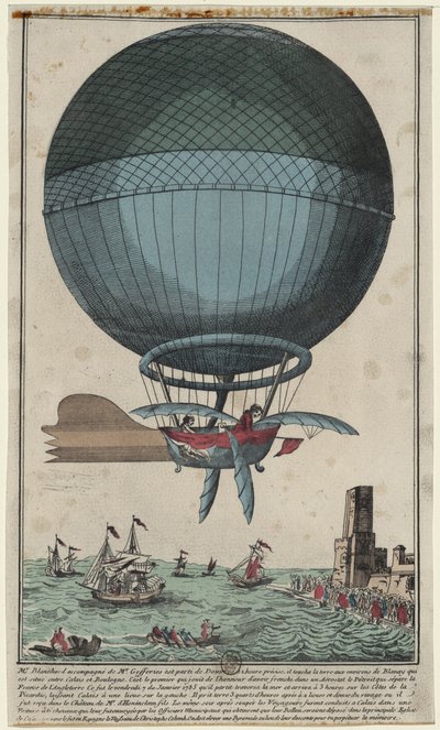 Jean Pierre Blanchard et John Jefferies arrivant à Calais après avoir traversé la Manche en montgolfière, 1785 - Unbekannt